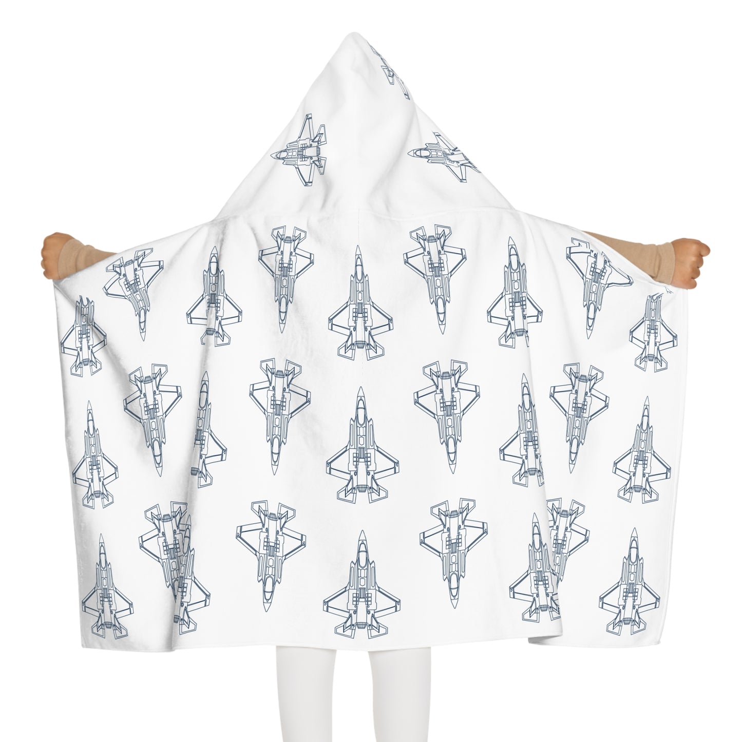 Fighter Jet Blueprint Youth Hooded Towel