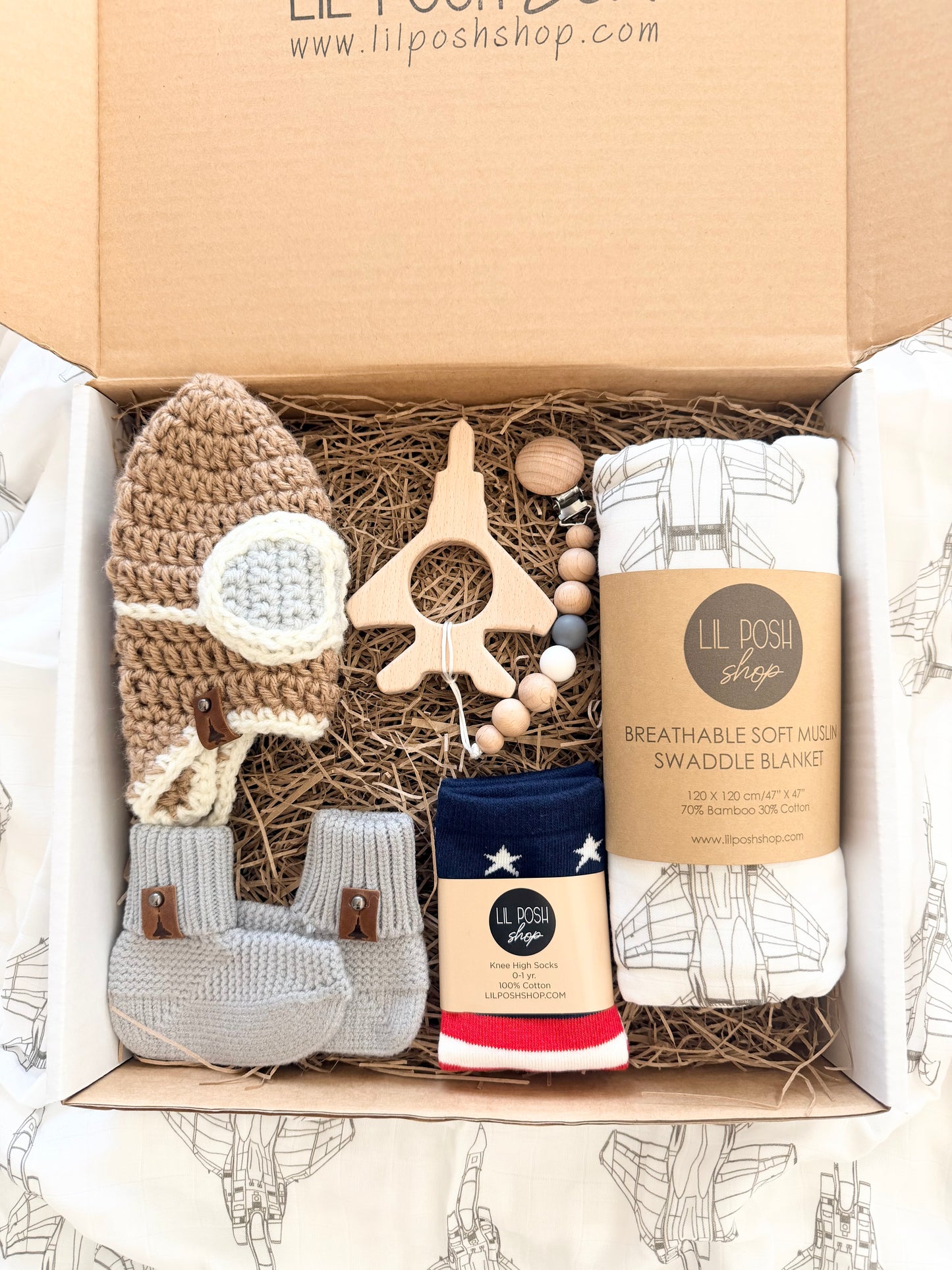 F-15C Eagle Fighter Jet Baby Gift Set Box in TAUPE/GREY
