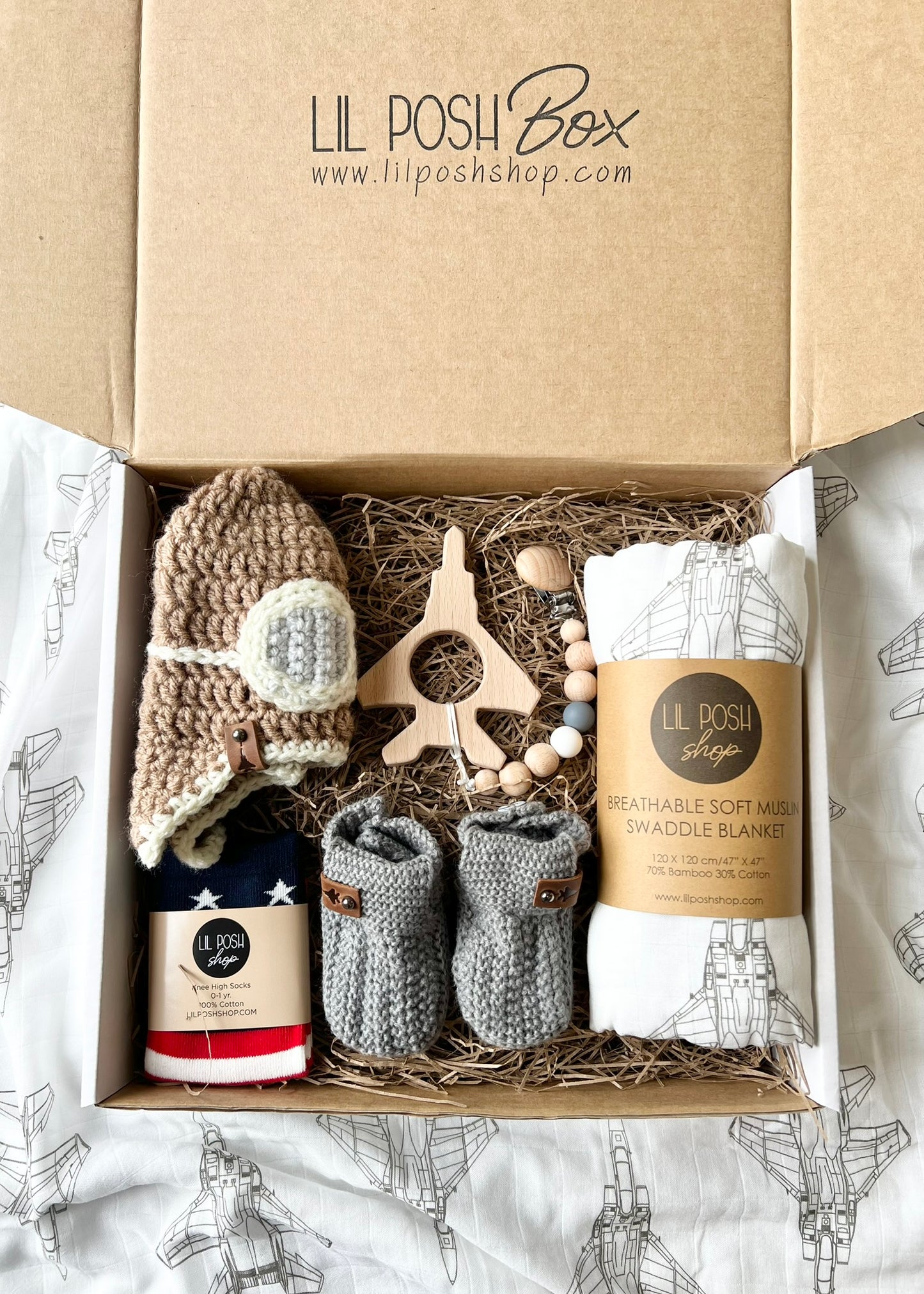 F-15C Eagle Fighter Jet Baby Gift Set Box in TAUPE/GREY