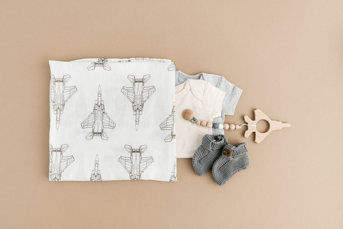 F-15C Eagle Fighter Jet Baby Gift Set Box in TAUPE/GREY