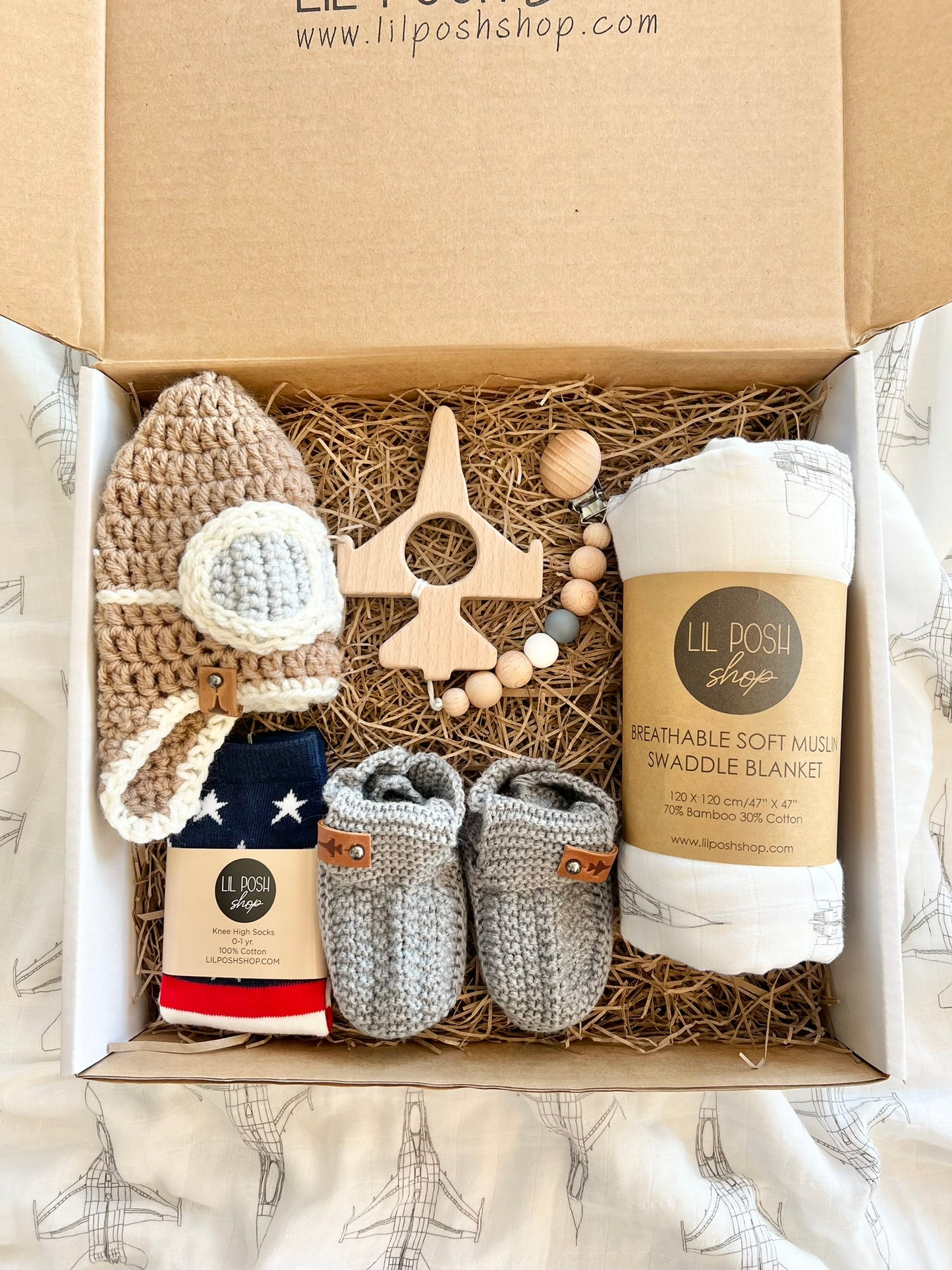 F-16_Fighter_Jet_Blueprint_Baby_Gift_Set-grey taupe