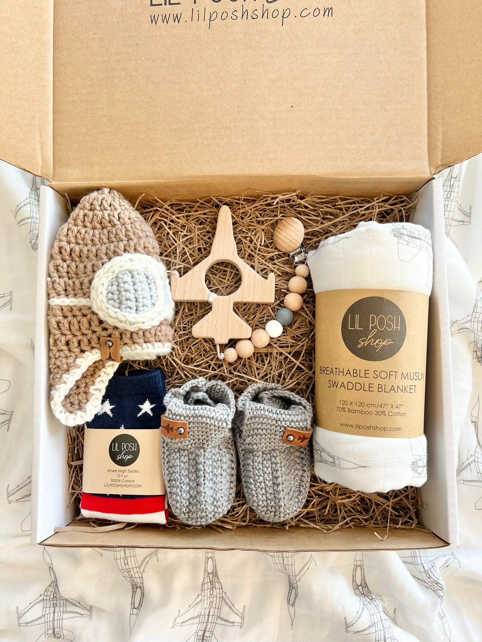 F-16_Fighter_Jet_Blueprint_Baby_Gift_Set-grey taupe