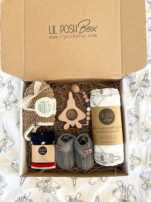 F-22 Fighter Jet Baby Gift Box Set in TAUPE GREY