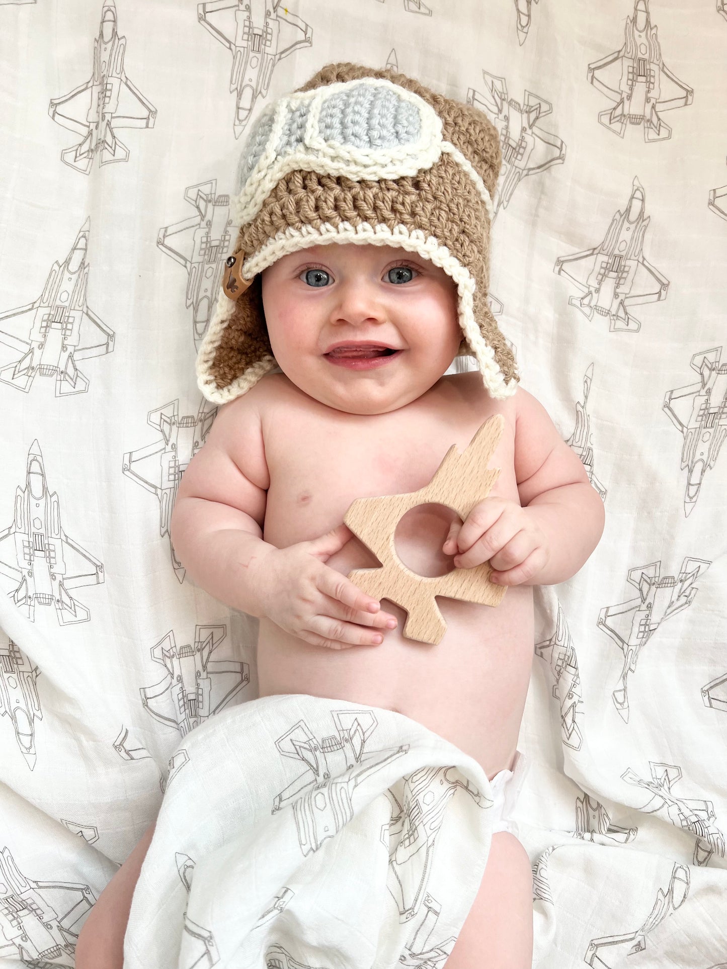 F-35A Blueprint Swaddle Blanket-Taupe/Grey