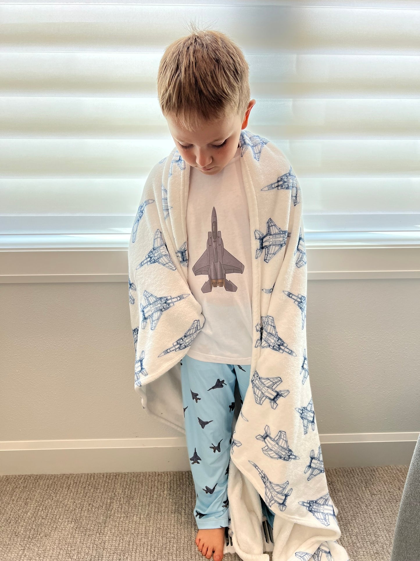 F15_Blueprint_Fighter_Jet_plush_blanket_Lil_Pilot_Pastels_pj_set