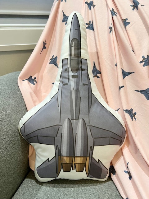 Lil Pilot Pastels Swaddle (Coral) and fighter jet pillow