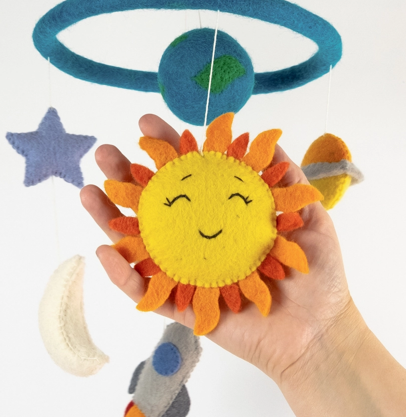 Lil Celestial Rocket Ship Felt Baby Mobile