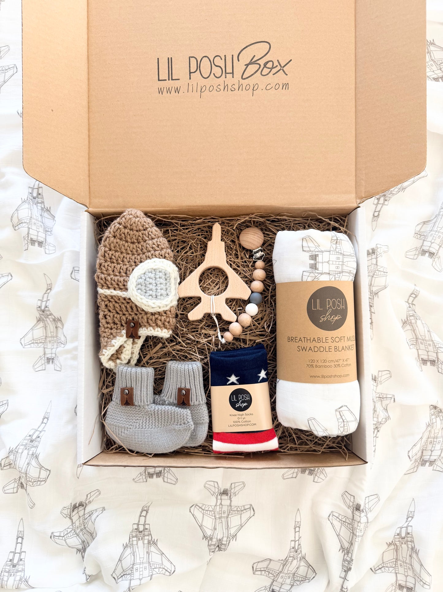 F-15E Strike Eagle Fighter Jet Baby Gift Set Box in TAUPE/GREY