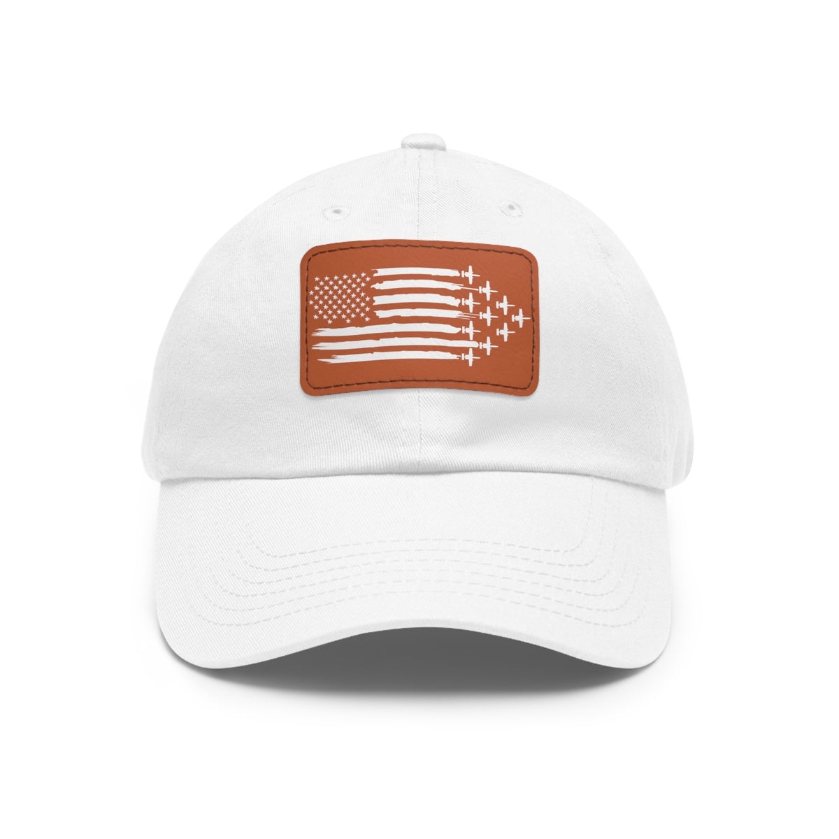 American Flag Hat with Leather Patch white/light brown patch