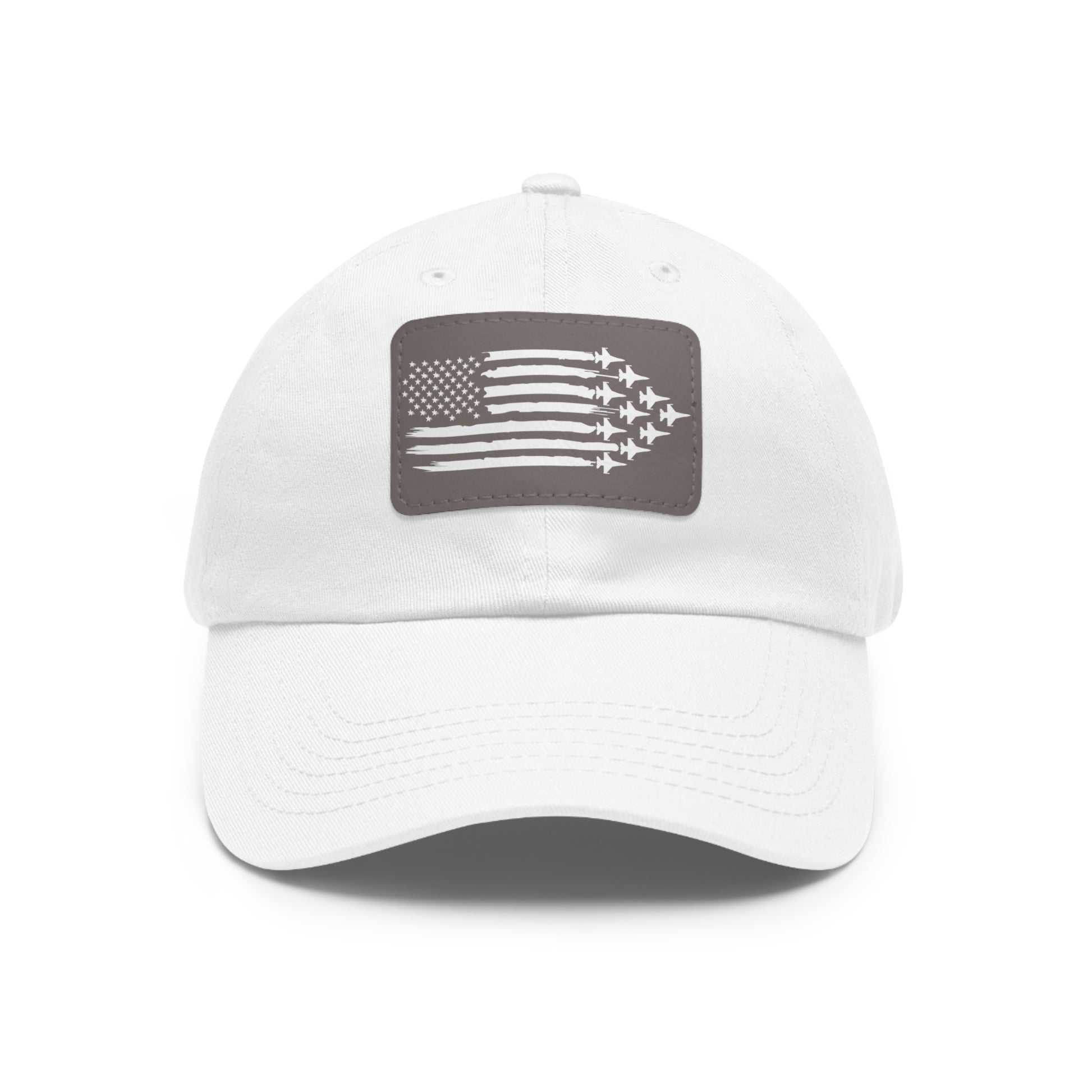 American Flag Hat with Leather Patch white/grey patch