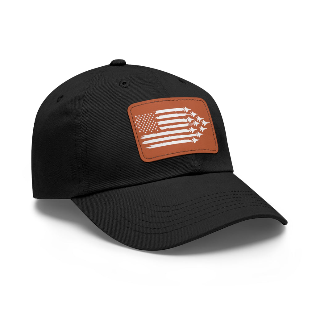 American Flag Hat with Leather Patch black/light brown patch