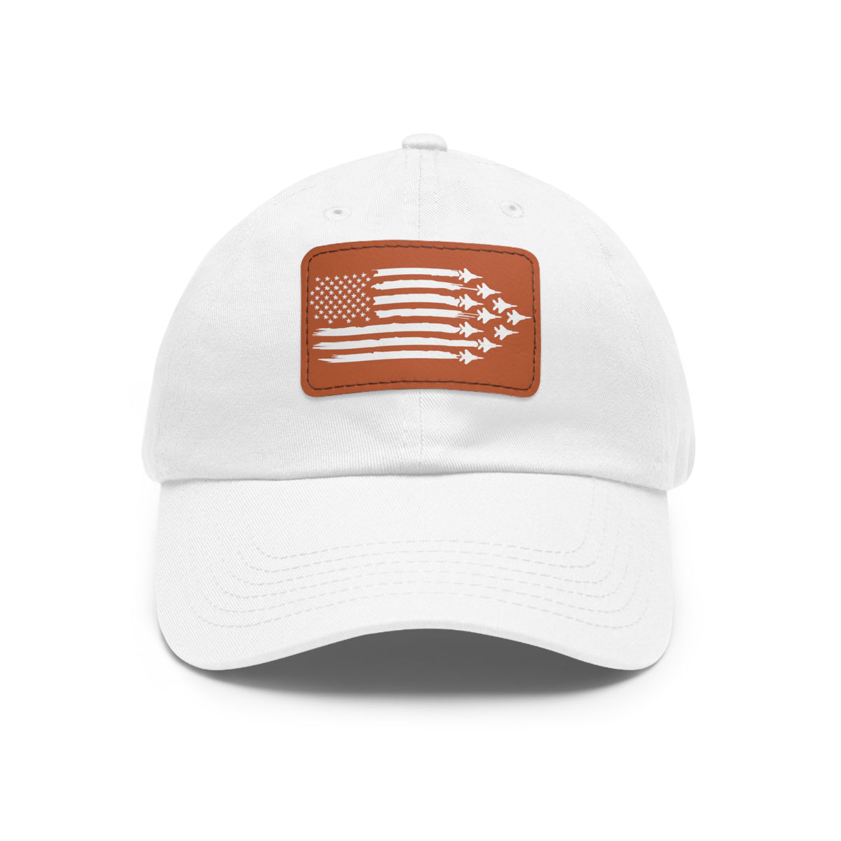 American Flag Hat with Leather Patch white/light brown patch