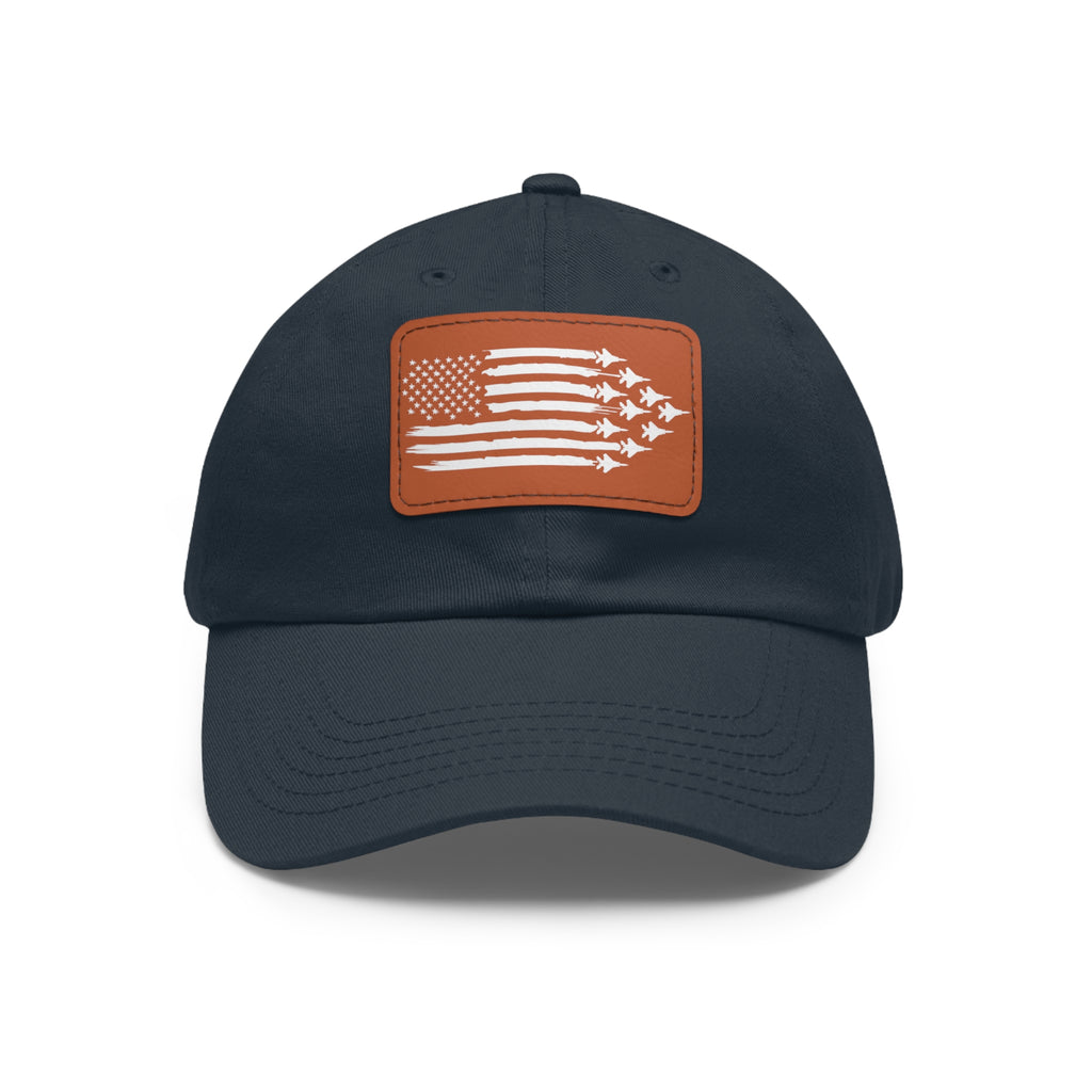 American Flag Hat with Leather Patch navy/light brown patch