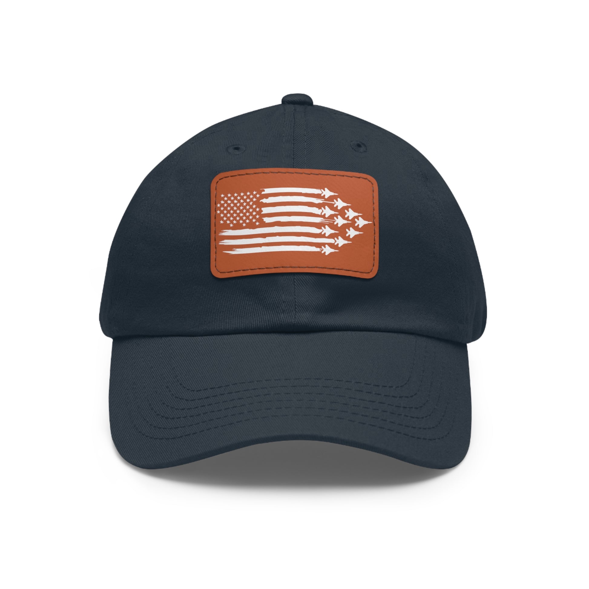 American Flag Hat with Leather Patch navy/light brown patch