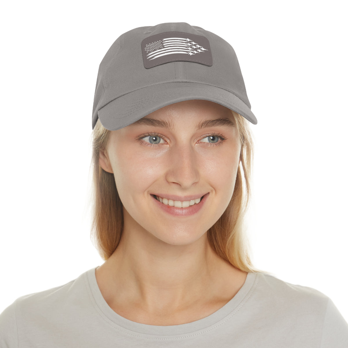 American Flag Hat with Leather Patch grey/grey patch