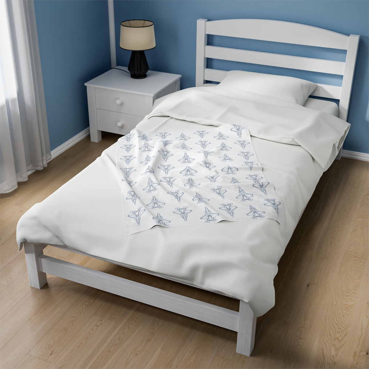 Fighter Jet Blueprint Plush Blanket