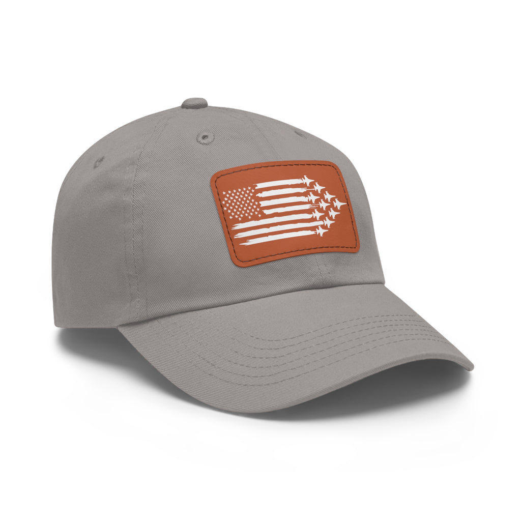 American Flag Hat with Leather Patch grey/light brown patch