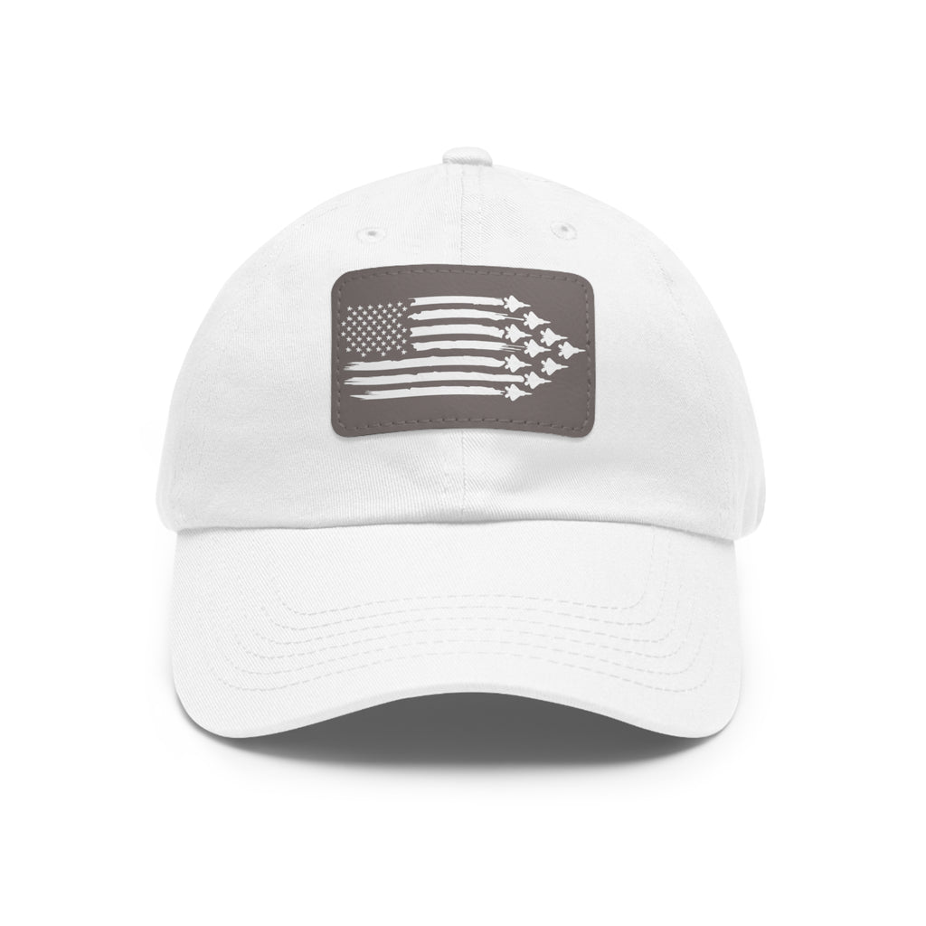 American Flag Hat with Leather Patch white/grey patch