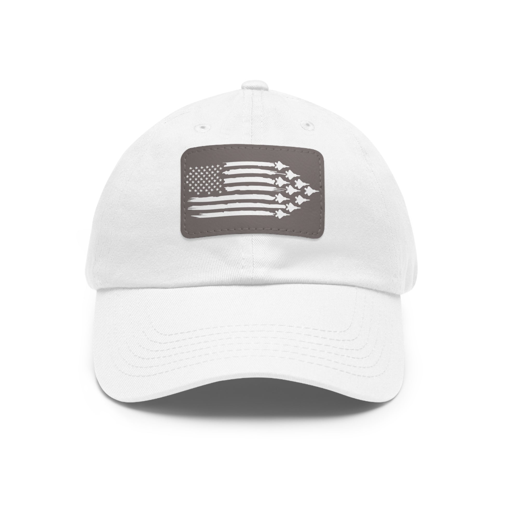 American Flag Hat with Leather Patch white/grey patch