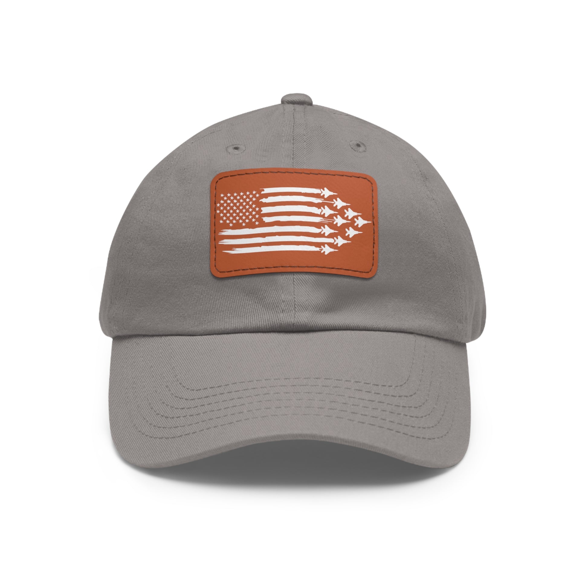 American Flag Hat with Leather Patch grey/light brown patch