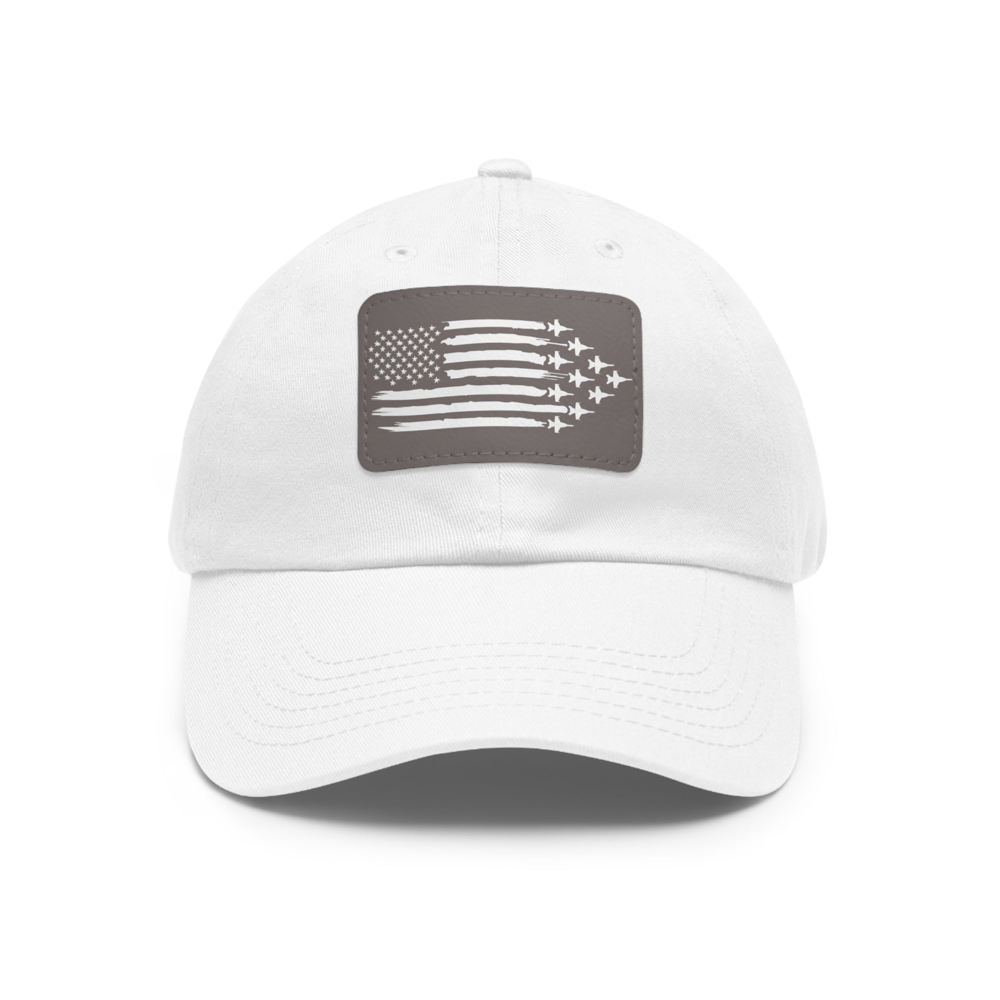 American Flag Hat with Leather Patch white/grey patch