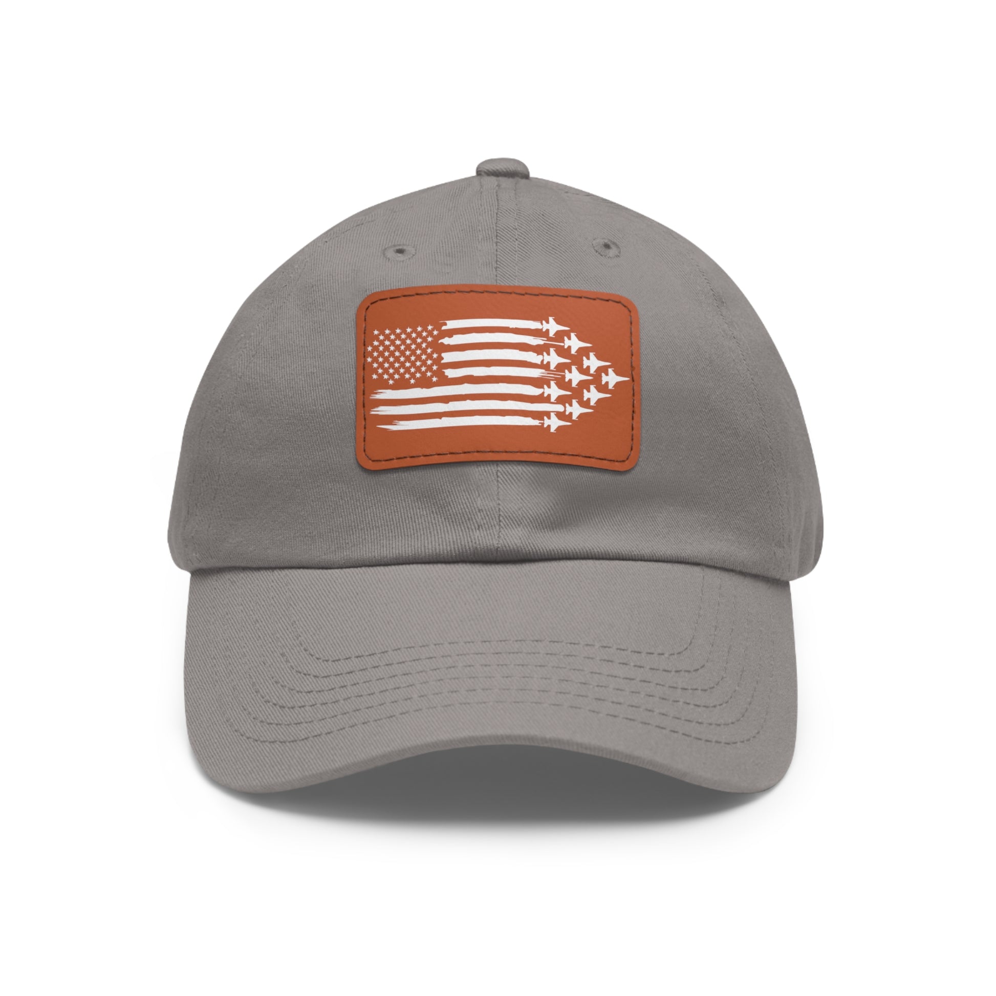 American Flag Hat with Leather Patch grey/light brown patch