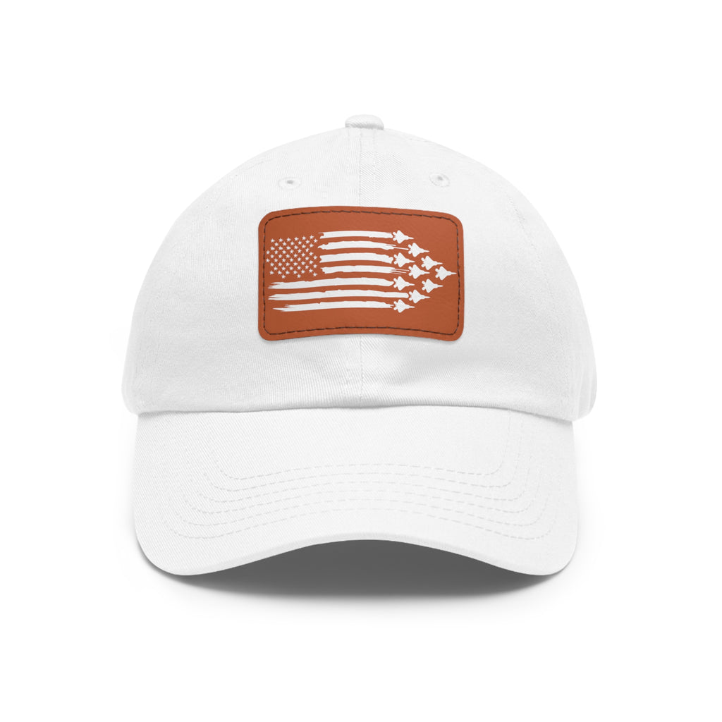American Flag Hat with Leather Patch white/light brown patch