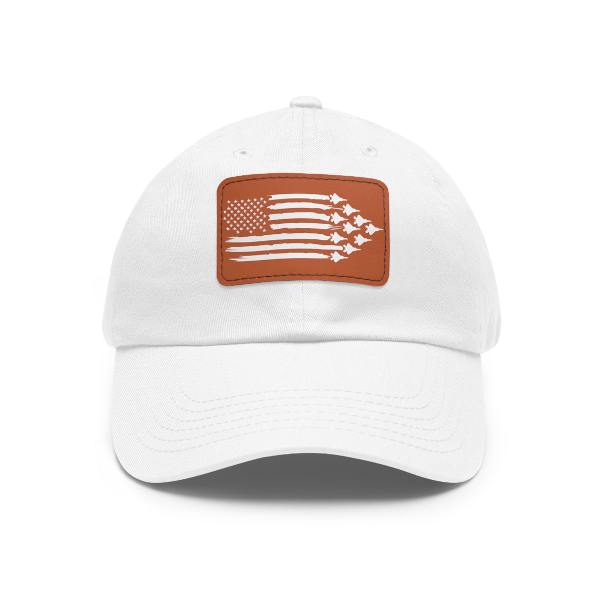 American Flag Hat with Leather Patch white/light brown patch