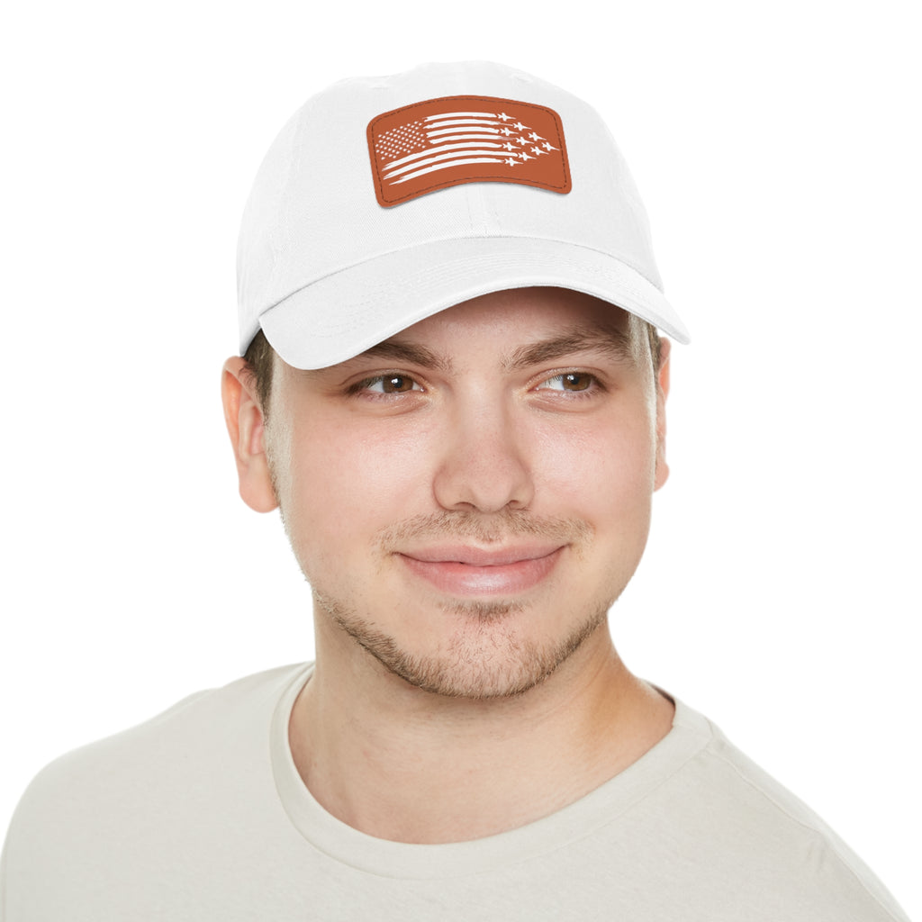 American Flag Hat with Leather Patch white/light brown patch