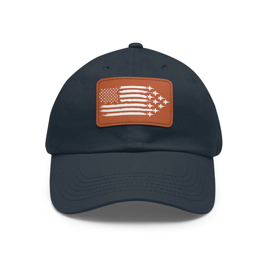 American Flag Hat with Leather Patch navy/light brown patch