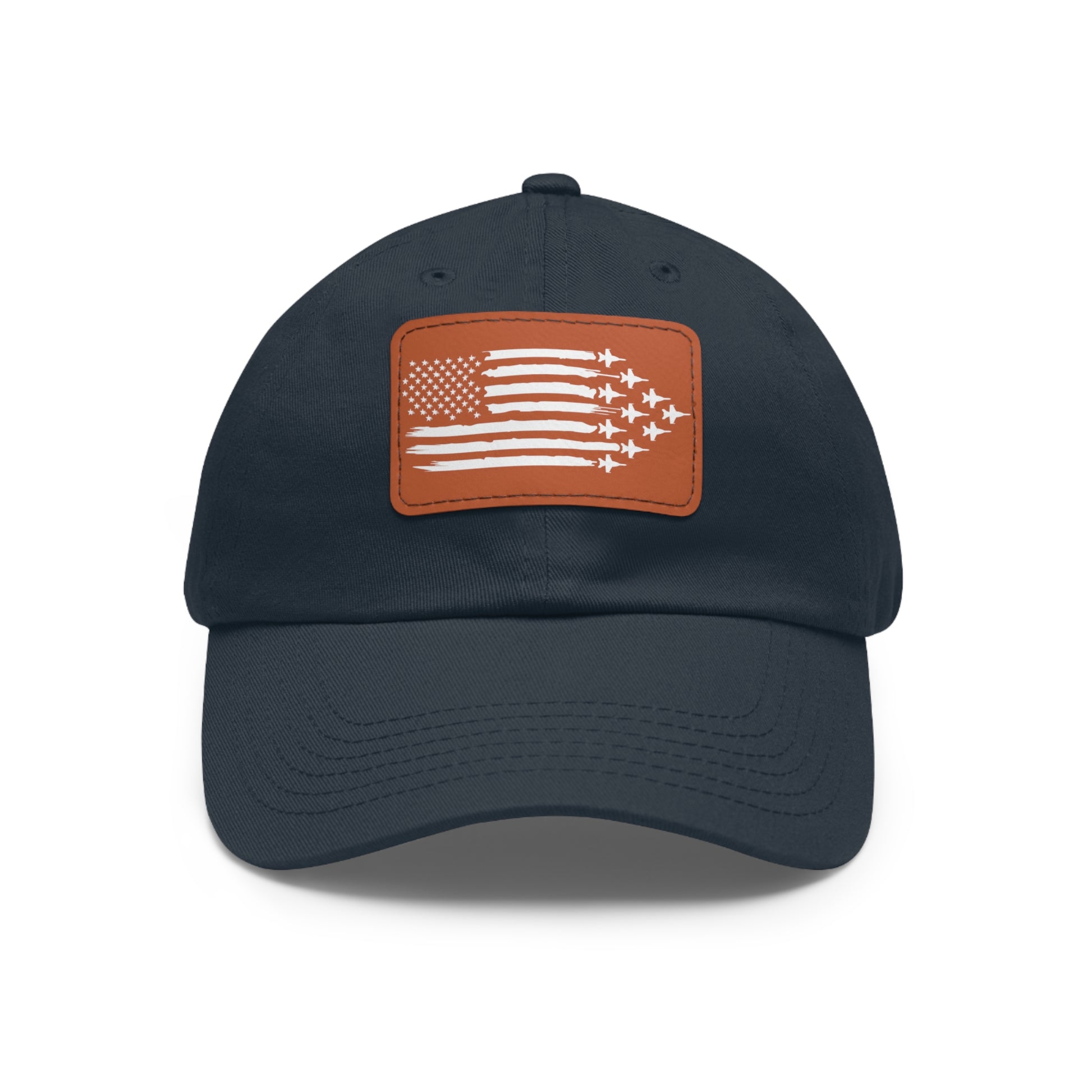 American Flag Hat with Leather Patch navy/light brown patch