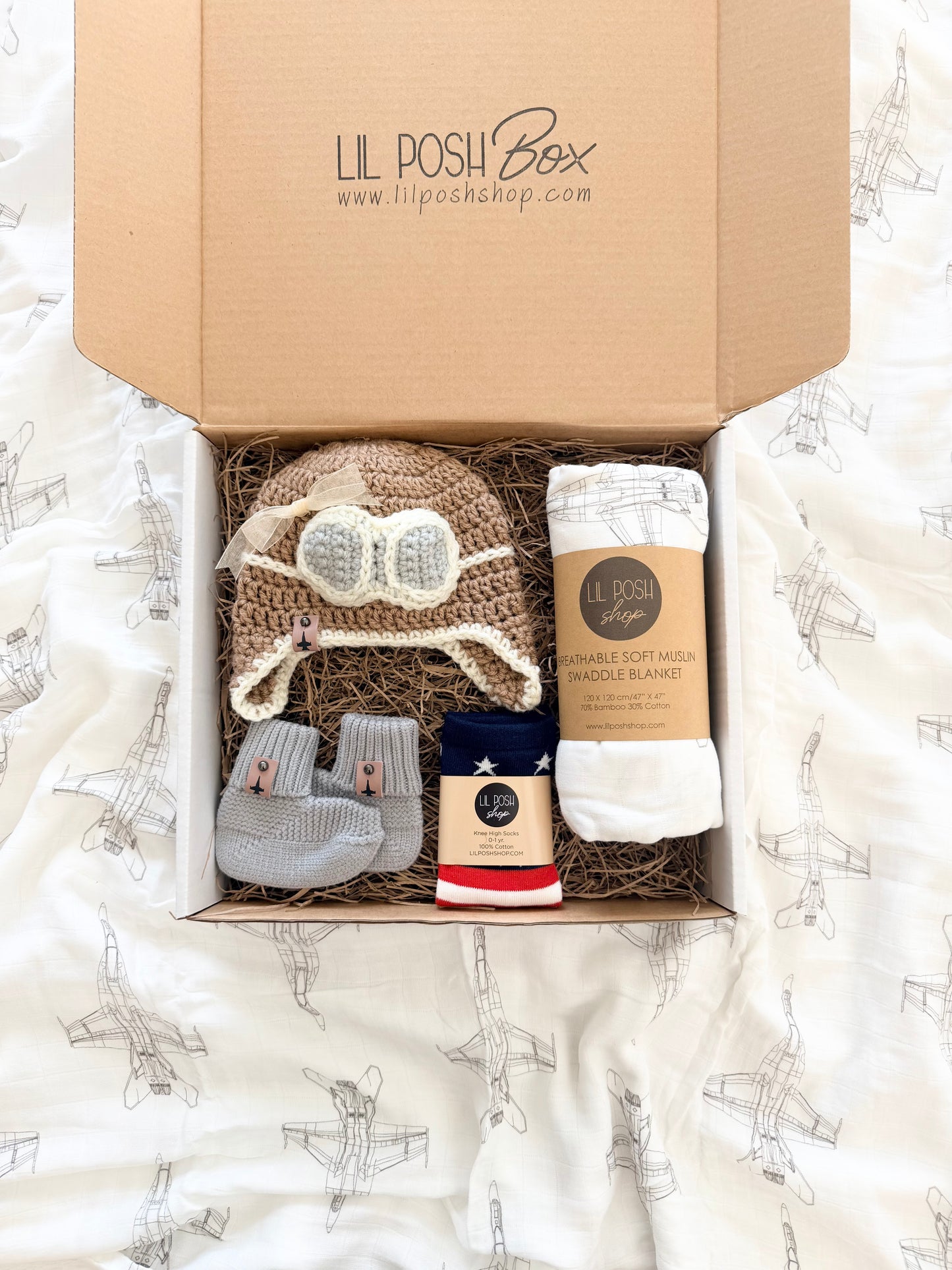 F/A-18E Superhornet Fighter Jet Baby Gift Set Box in TAUPE GREY