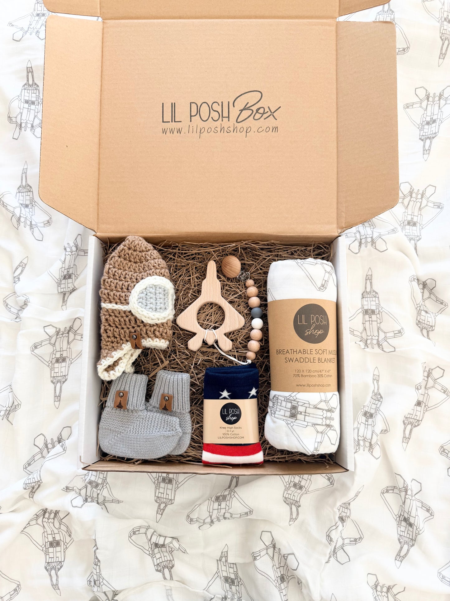 F-22 Fighter Jet Baby Gift Box Set in TAUPE GREY