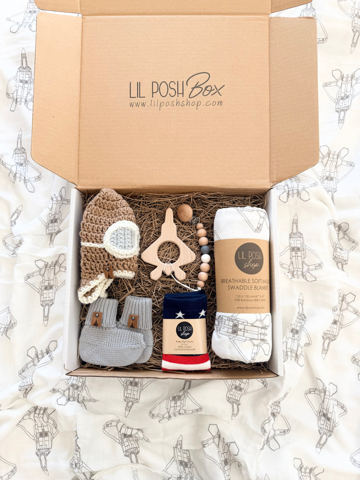 F-22 Fighter Jet Baby Gift Box Set in TAUPE GREY