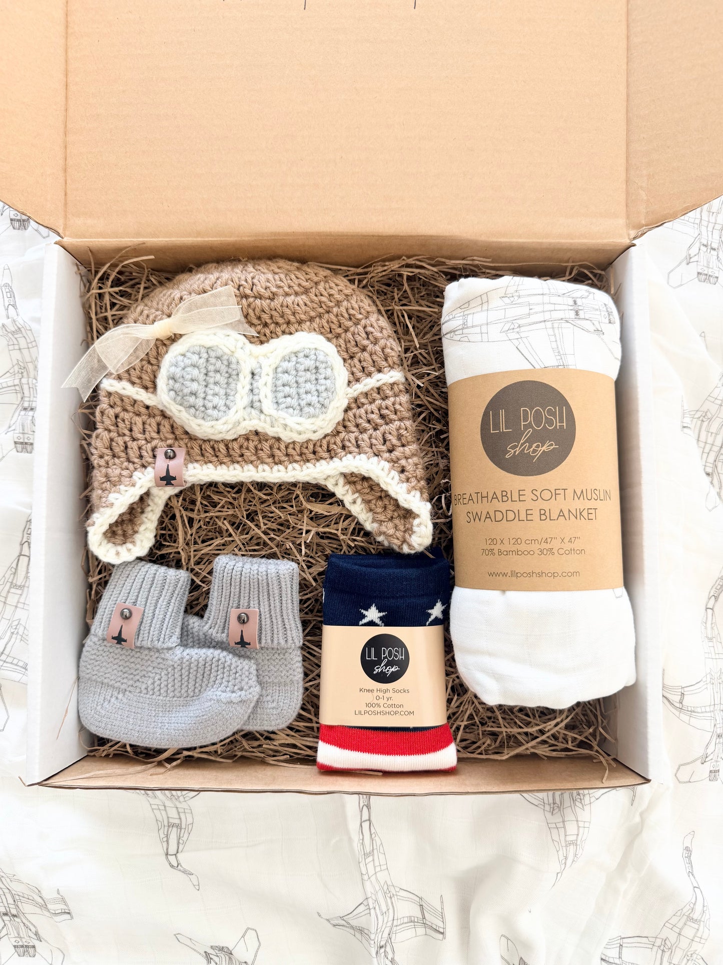 F/A-18E Superhornet Fighter Jet Baby Gift Set Box in TAUPE GREY