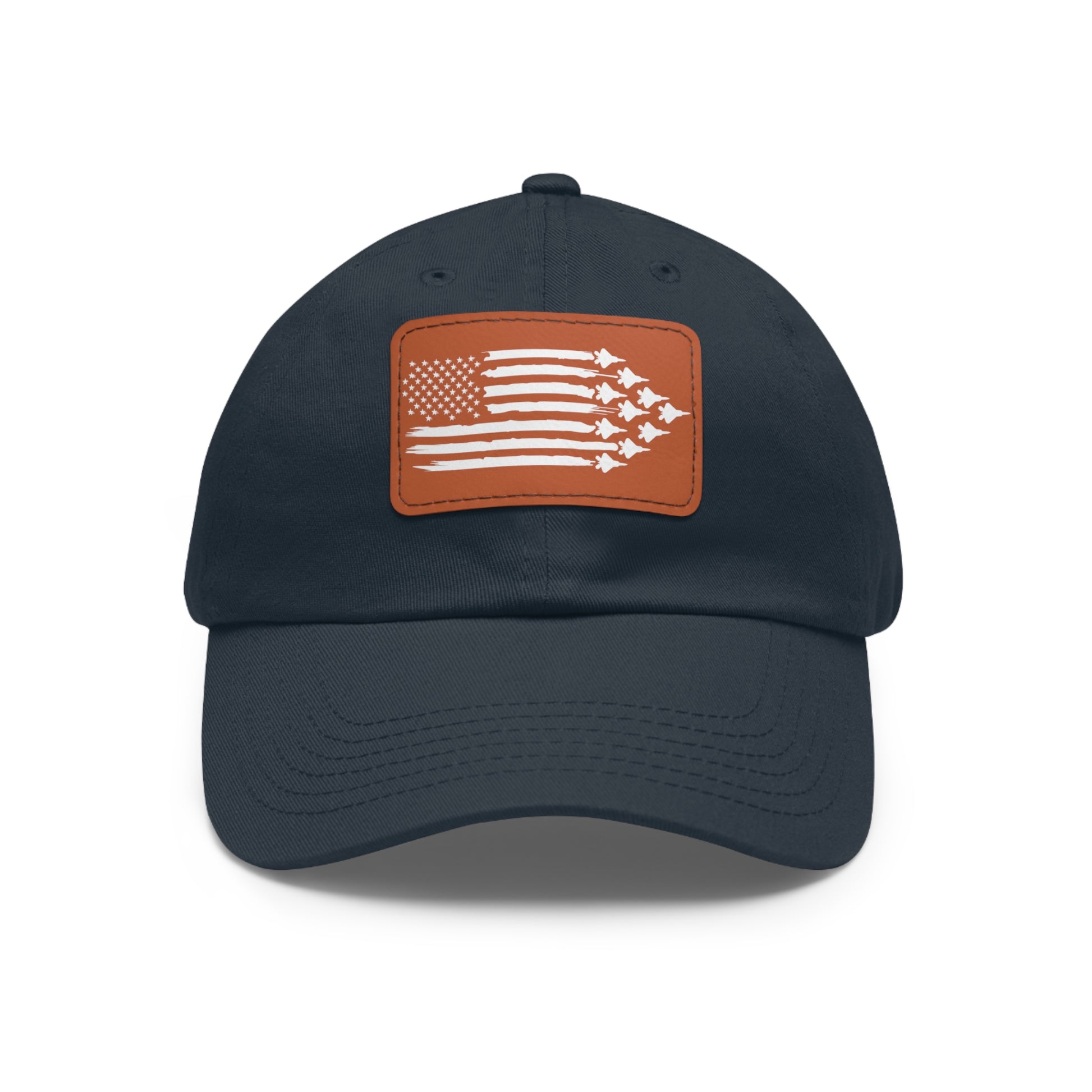 American Flag Hat with Leather Patch navy/light brown patch