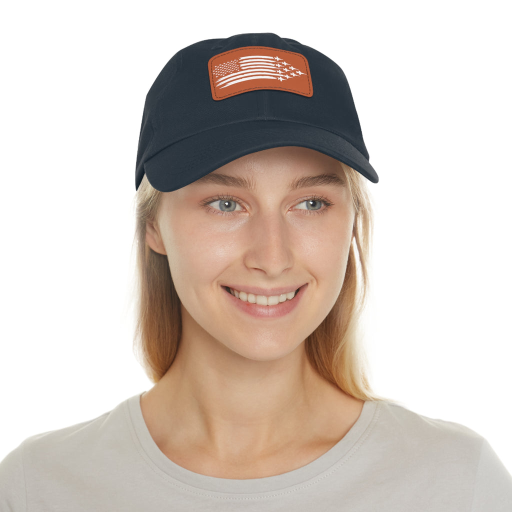 American Flag Hat with Leather Patch navy/light brown patch
