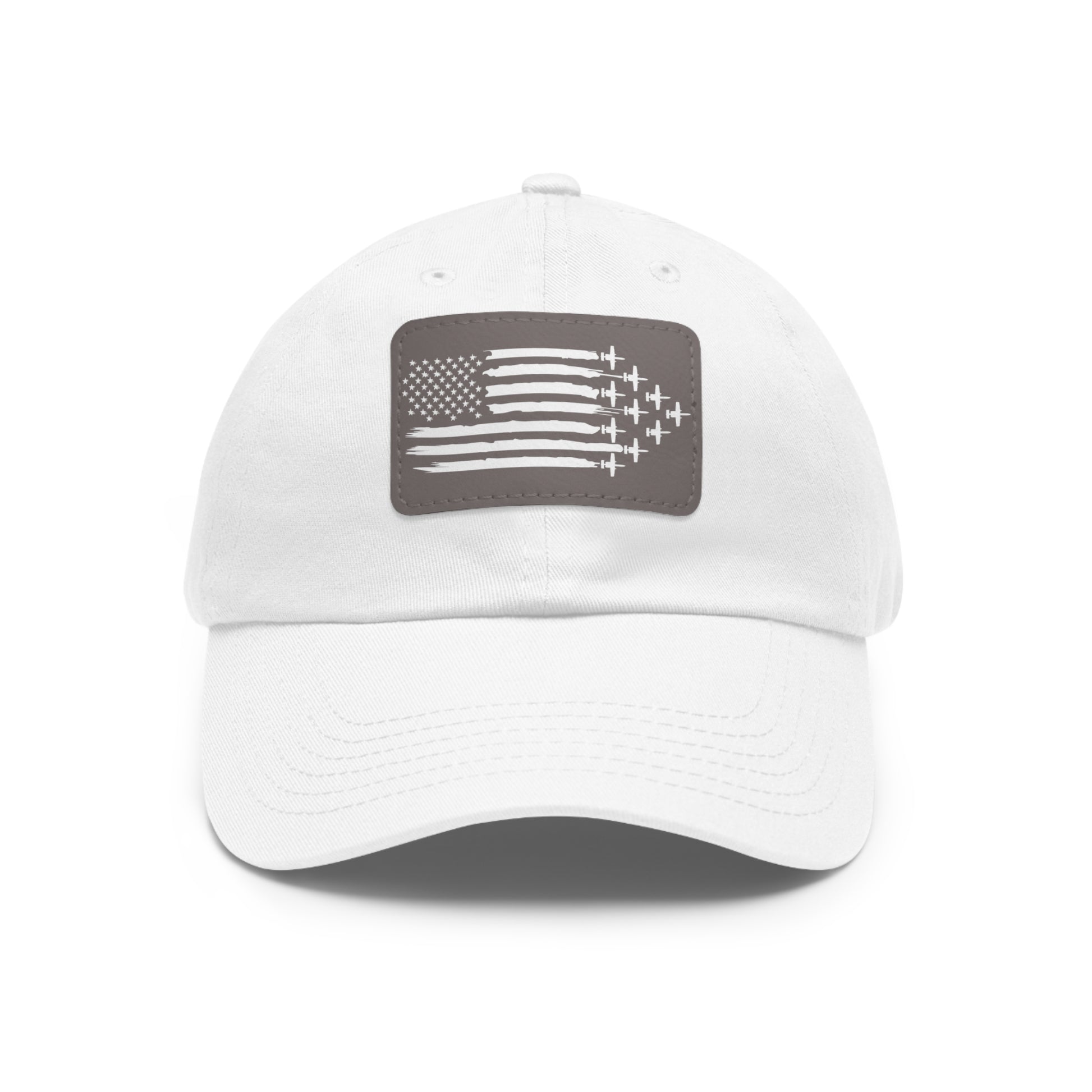 American Flag Hat with Leather Patch white/grey patch