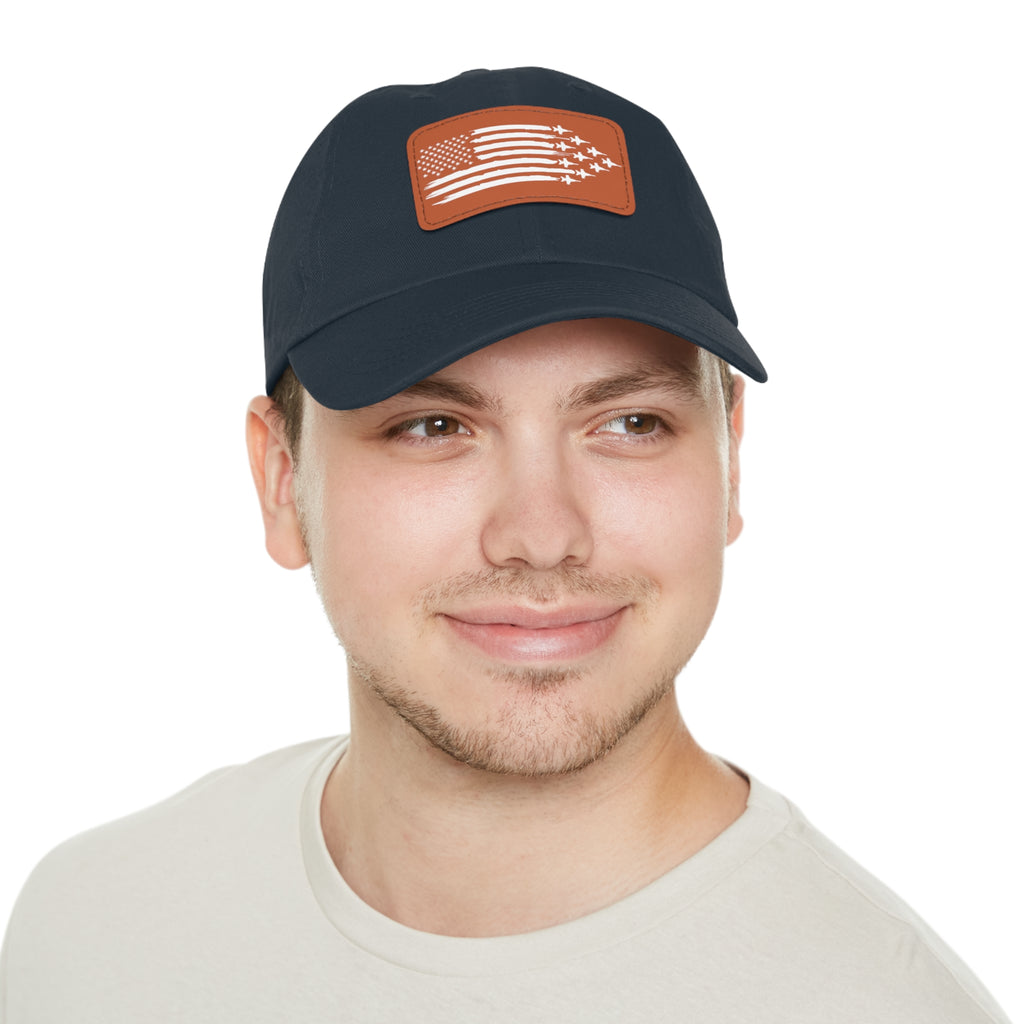 American Flag Hat with Leather Patch navy/light brown patch