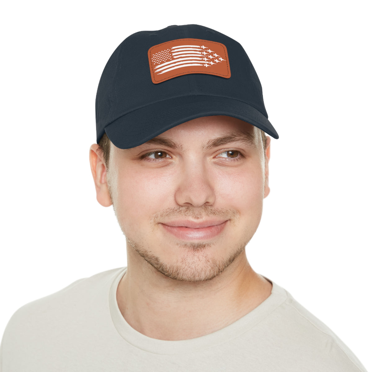 American Flag Hat with Leather Patch navy/light brown patch