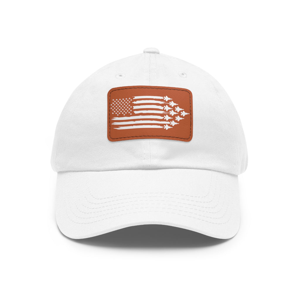 American Flag Hat with Leather Patch white/light brown patch