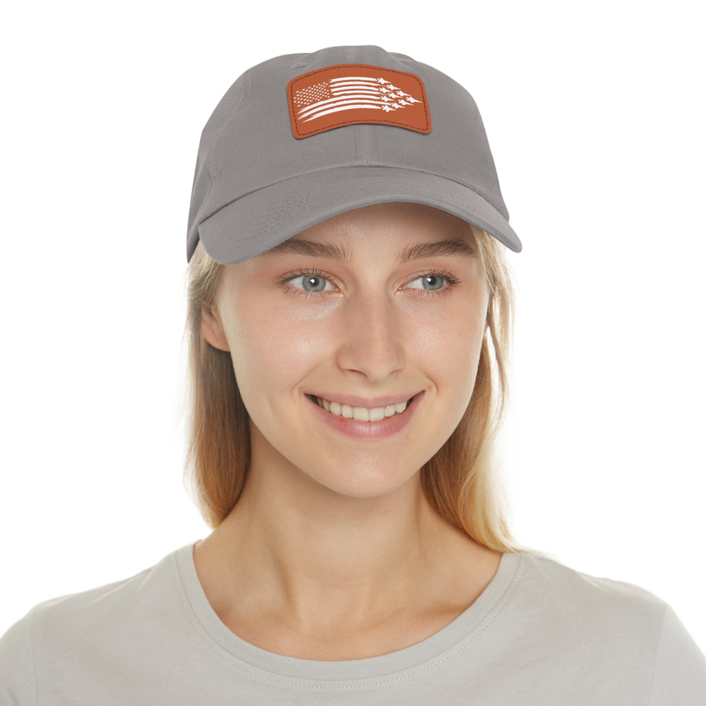 American Flag Hat with Leather Patch grey/light brown patch