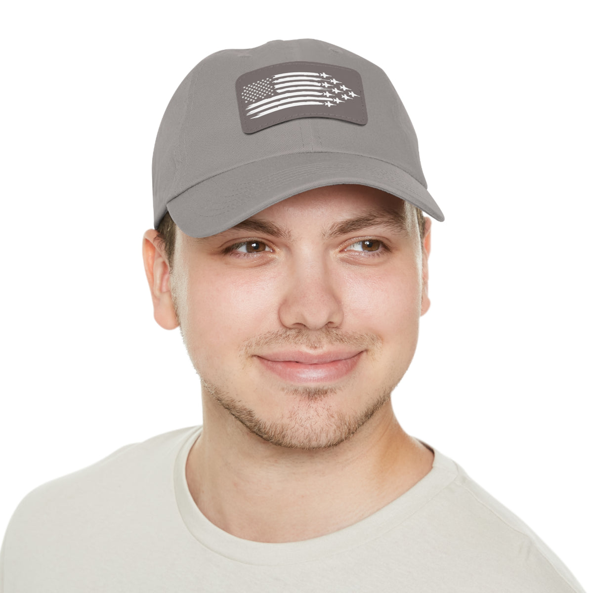 American Flag Hat with Leather Patch grey/grey patch