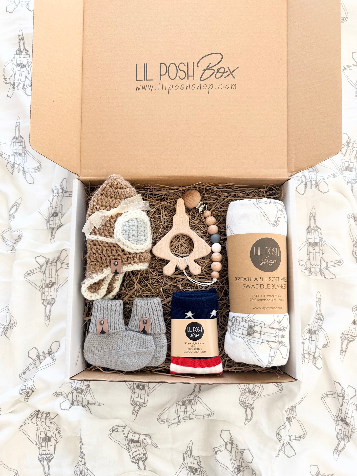 F-22 Fighter Jet Baby Gift Box Set in TAUPE GREY