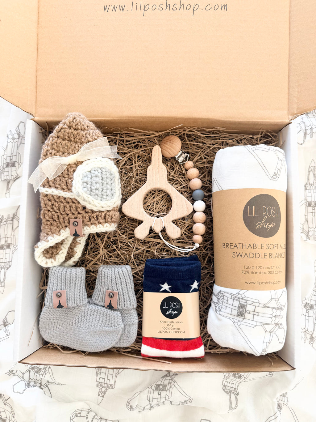 F-22 Fighter Jet Baby Gift Box Set in TAUPE GREY