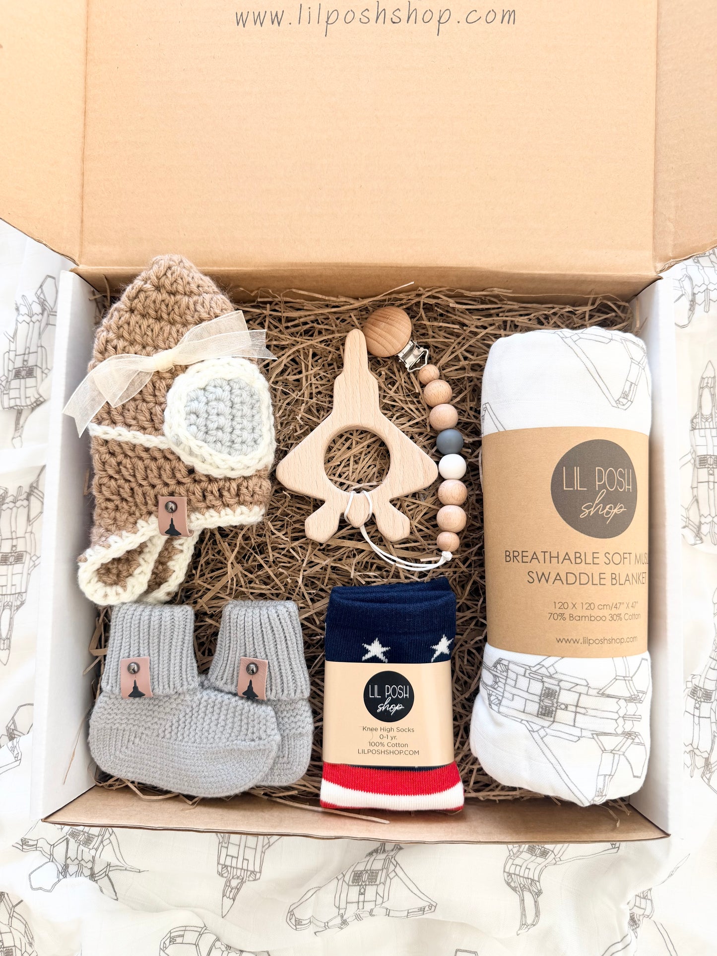 F-22 Fighter Jet Baby Gift Box Set in TAUPE GREY