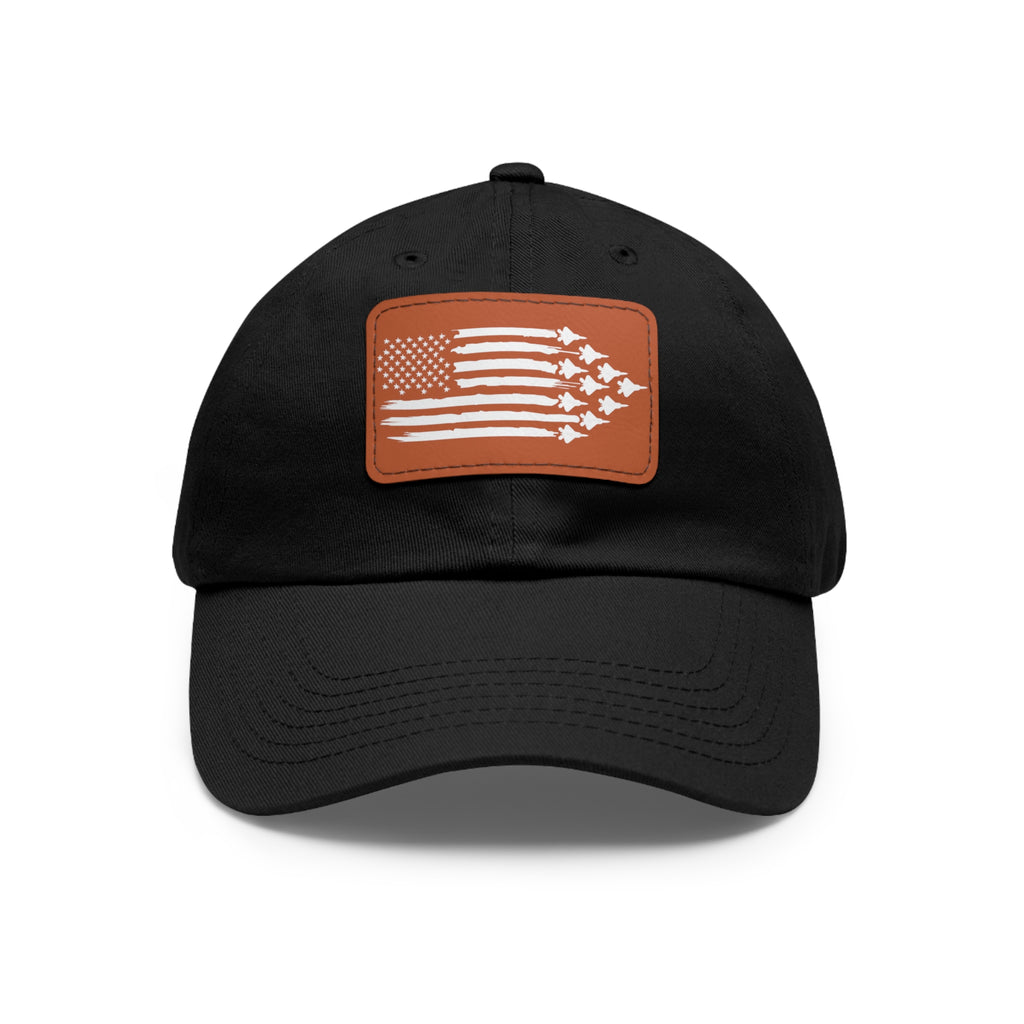 American Flag Hat with Leather Patch black/light brown patch