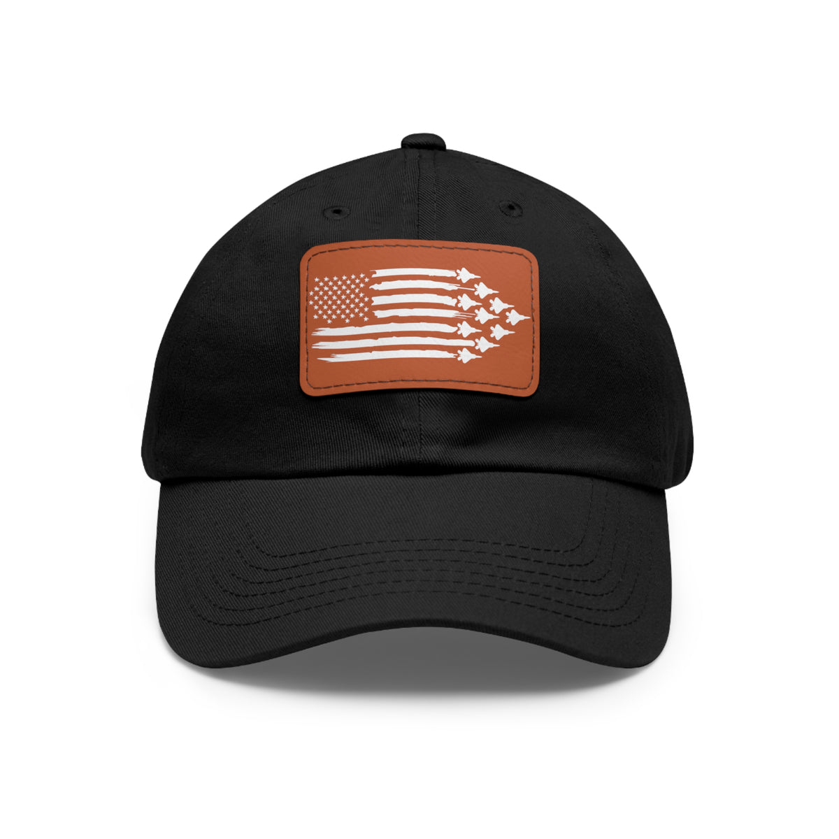 American Flag Hat with Leather Patch black/light brown patch