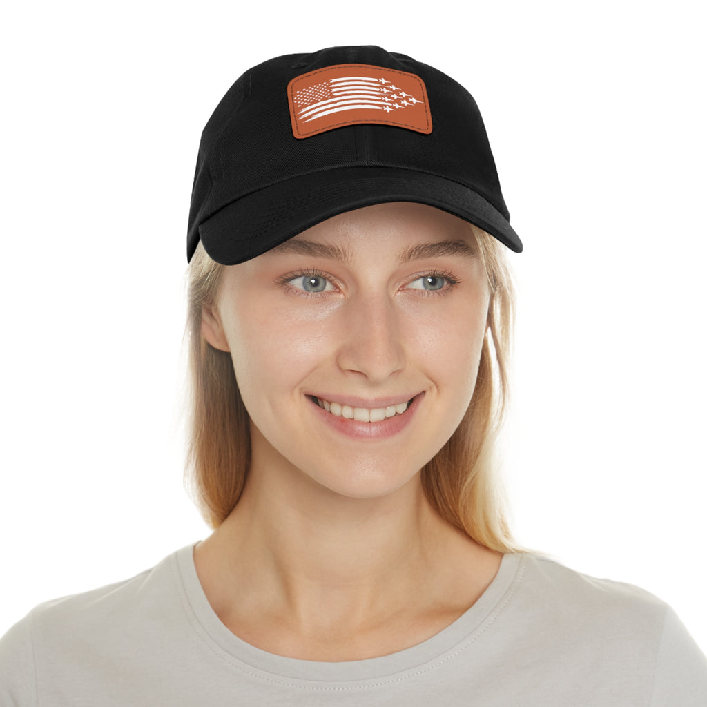 American Flag Hat with Leather Patch black/light brown patch