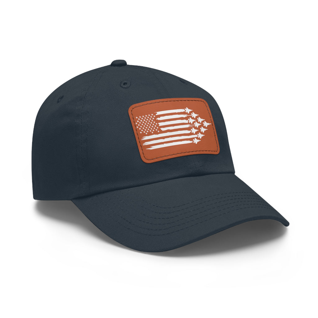 American Flag Hat with Leather Patch navy/light brown patch